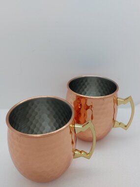 2 Hammered Copper Stainless Steel Moscow Mule Mug / Cup 16 oz.
